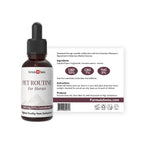 Flaske med Pet Routine til heste ved siden af etiketten med ingredienser